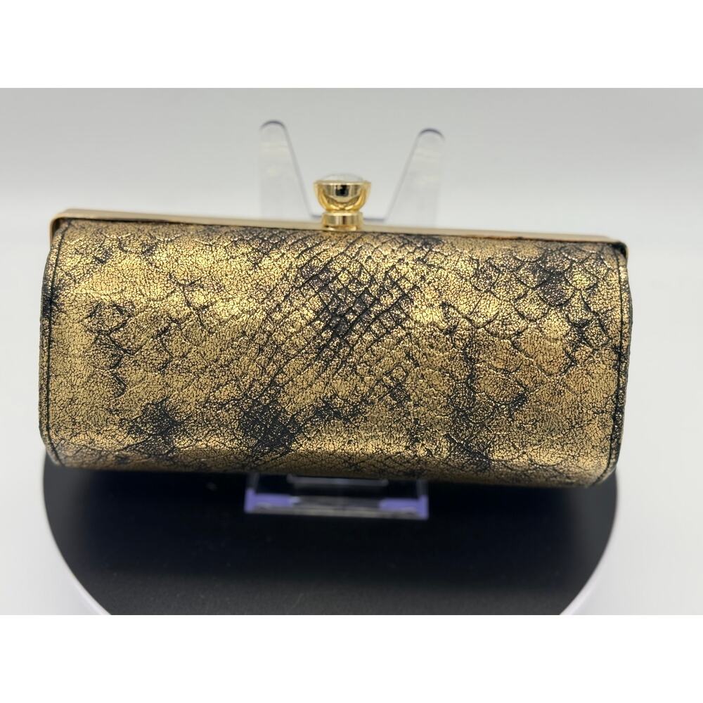 Kate Landry Gold Metallic Snakeskin Evening Clutch